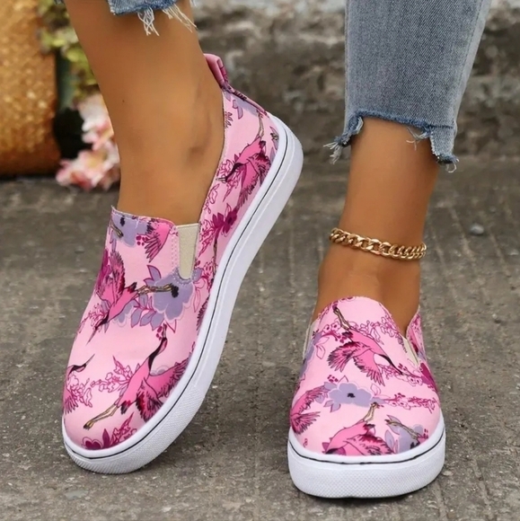 unknown Shoes - Flamingo Canvas Slip On Shoes Pink White Burgandy